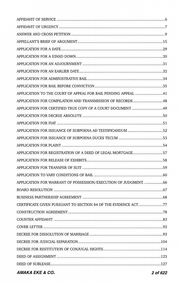 Table of content