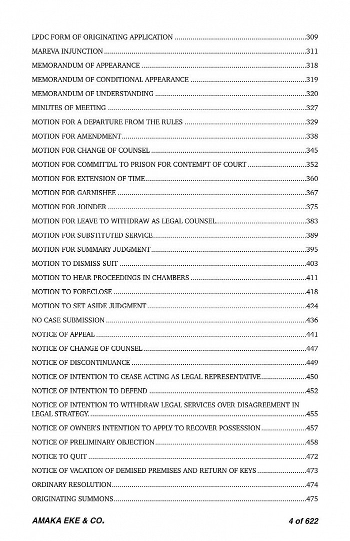 Table of content